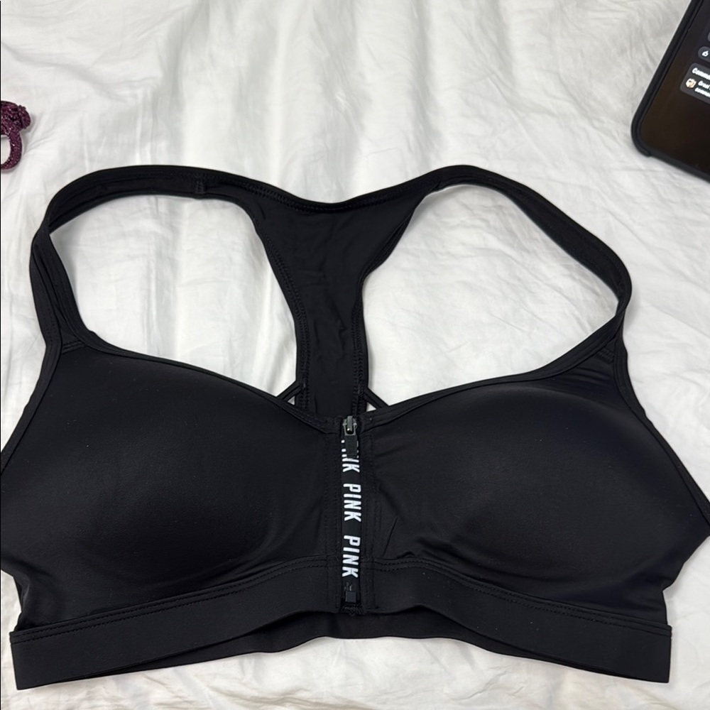 PINK VS black zip up sports bra